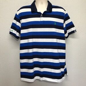 RLX 67 Ralph Lauren Golf Polo Shirt Mens XXL Blue White Striped Pima Cotton
